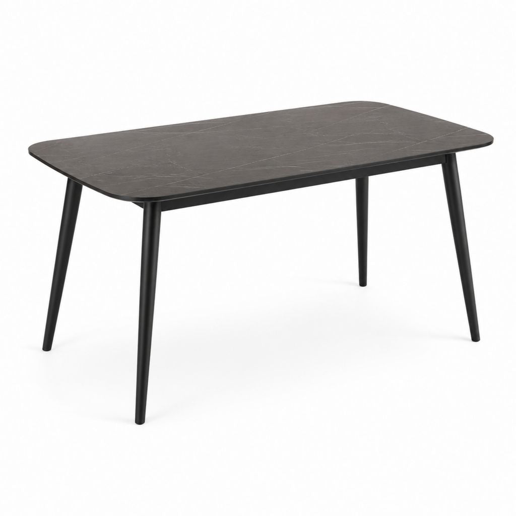 Tavolo da pranzo rettangolare nero in ceramica e acciaio 140 x 80 x 75 cm