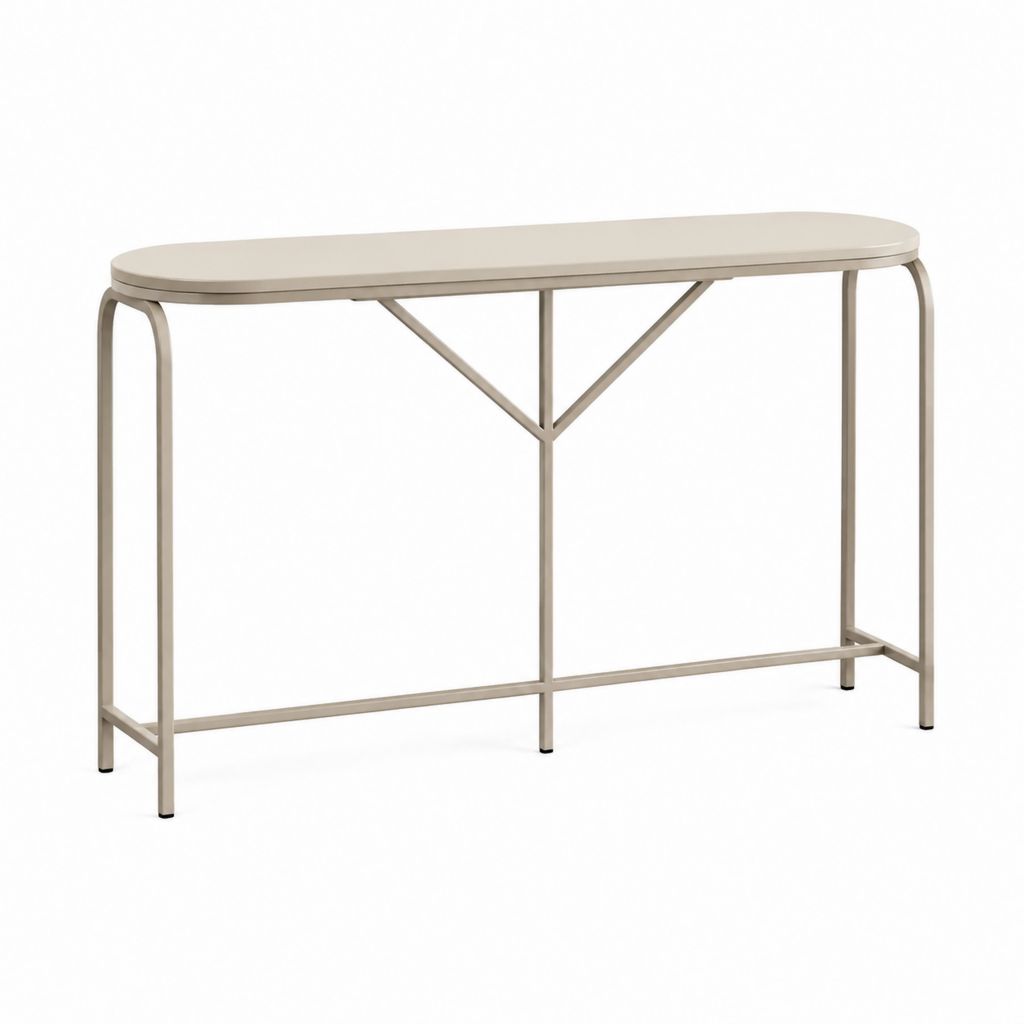 Consolle da ingresso beige in MDF e acciaio ovale 120 x 35 x 80 cm