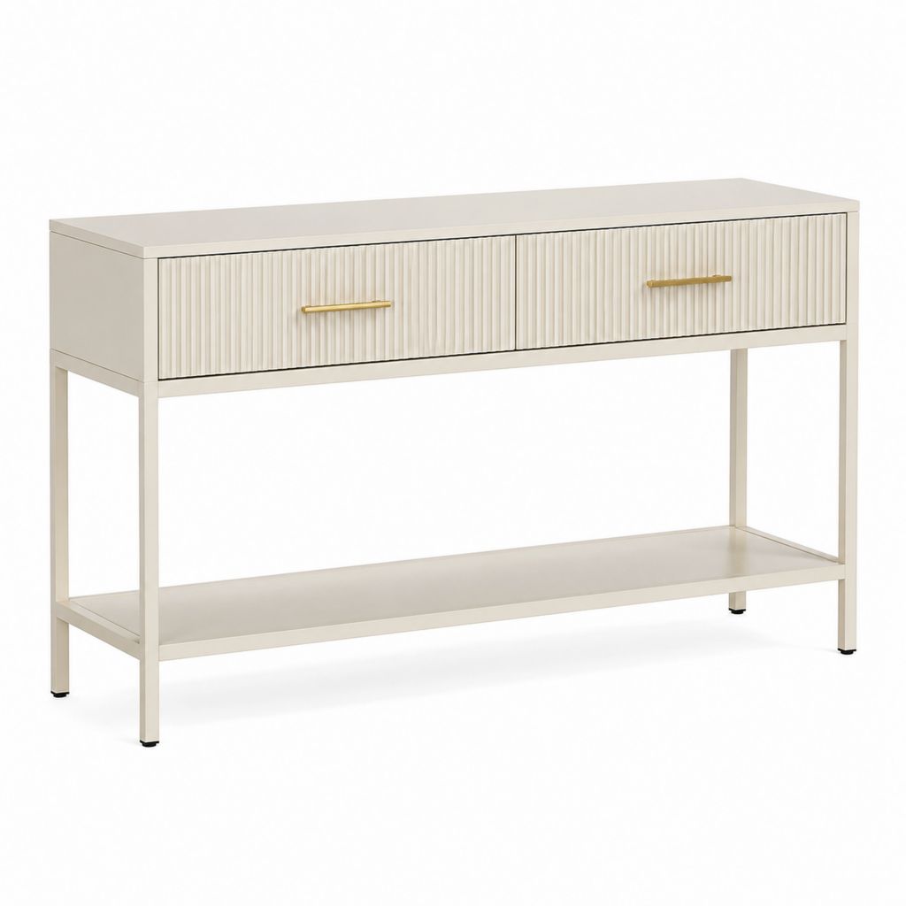 Consolle da ingresso con 2 cassetti bianca in MDF e acciaio 120 x 35 x 80 cm