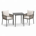 Set tavolo da giardino con 2 sedie grigio antracite e beige in acciaio e corda PE tavolo 70 x 70 x 75 cm
