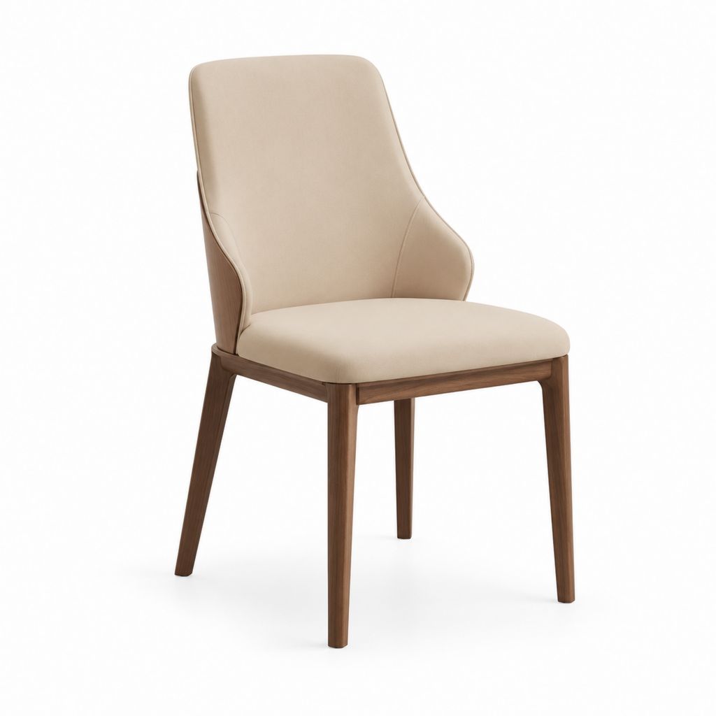 Sedia da pranzo imbottita beige in poliuretano con struttura in legno massello 50 x 60 x 88 cm