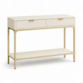 Consolle da ingresso rettangolare con 2 cassetti bianco avorio e oro in MDF e acciaio 120 x 35 x 80 cm