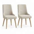Set di 2 sedie da pranzo imbottite beige in poliestere con gambe in faggio massello 46 x 60 x 92 cm