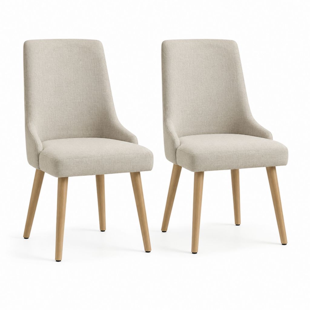 Set di 2 sedie da pranzo imbottite beige in poliestere con gambe in faggio massello 46 x 60 x 92 cm