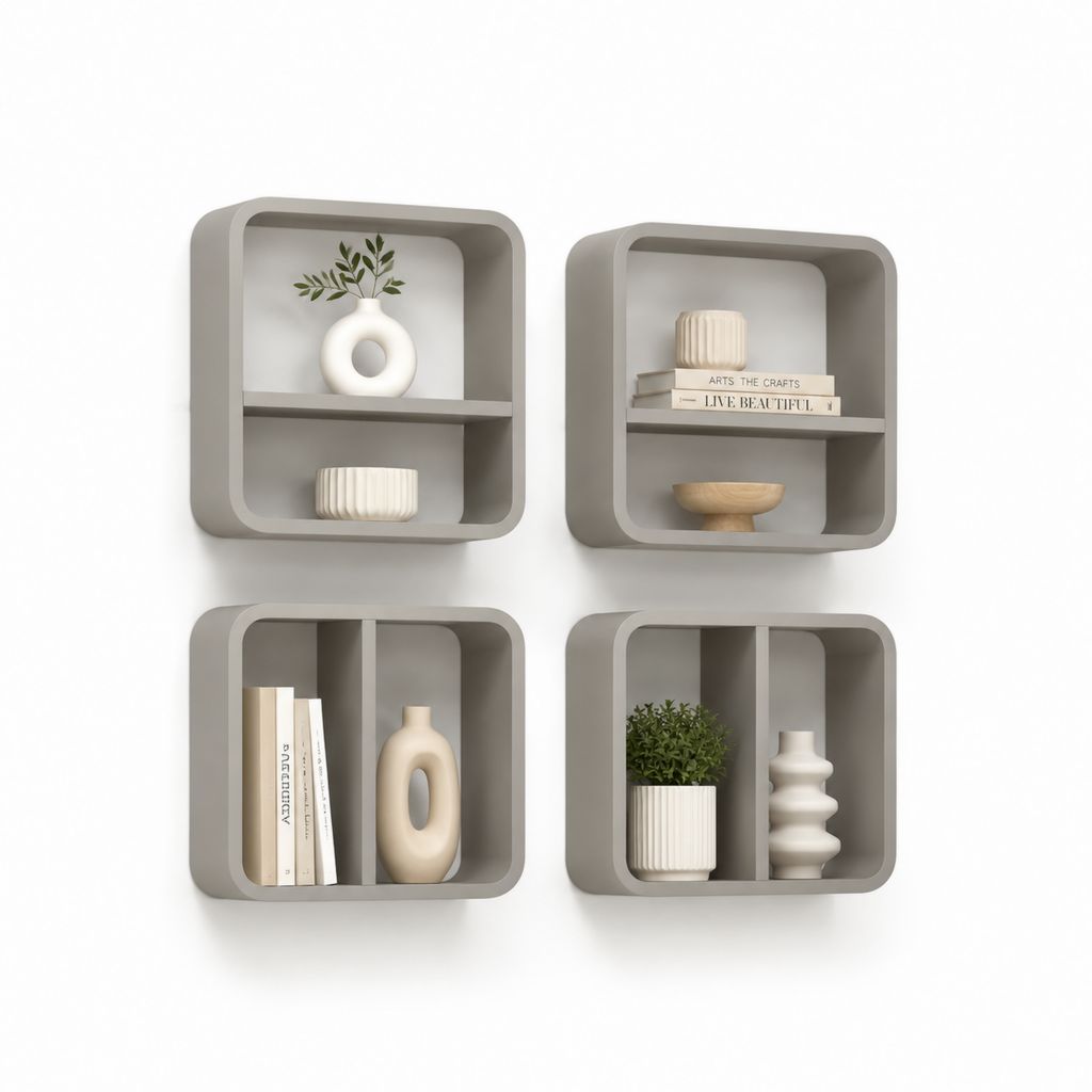 Mensole da Parete Set 4 Grigio Tortora in MDF Quadrate 30 x 30 x 10 cm