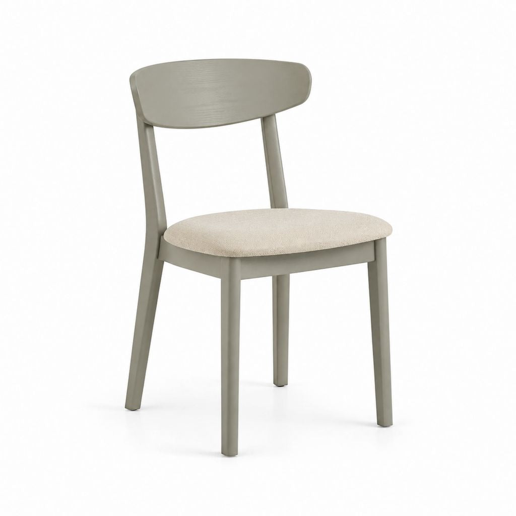 Sedia da pranzo grigio tortora in legno massello con seduta imbottita beige 45 x 52 x 78 cm