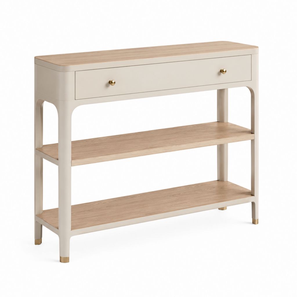 Consolle da ingresso con cassetto e 2 ripiani beige e rovere 100 x 35 x 85 cm
