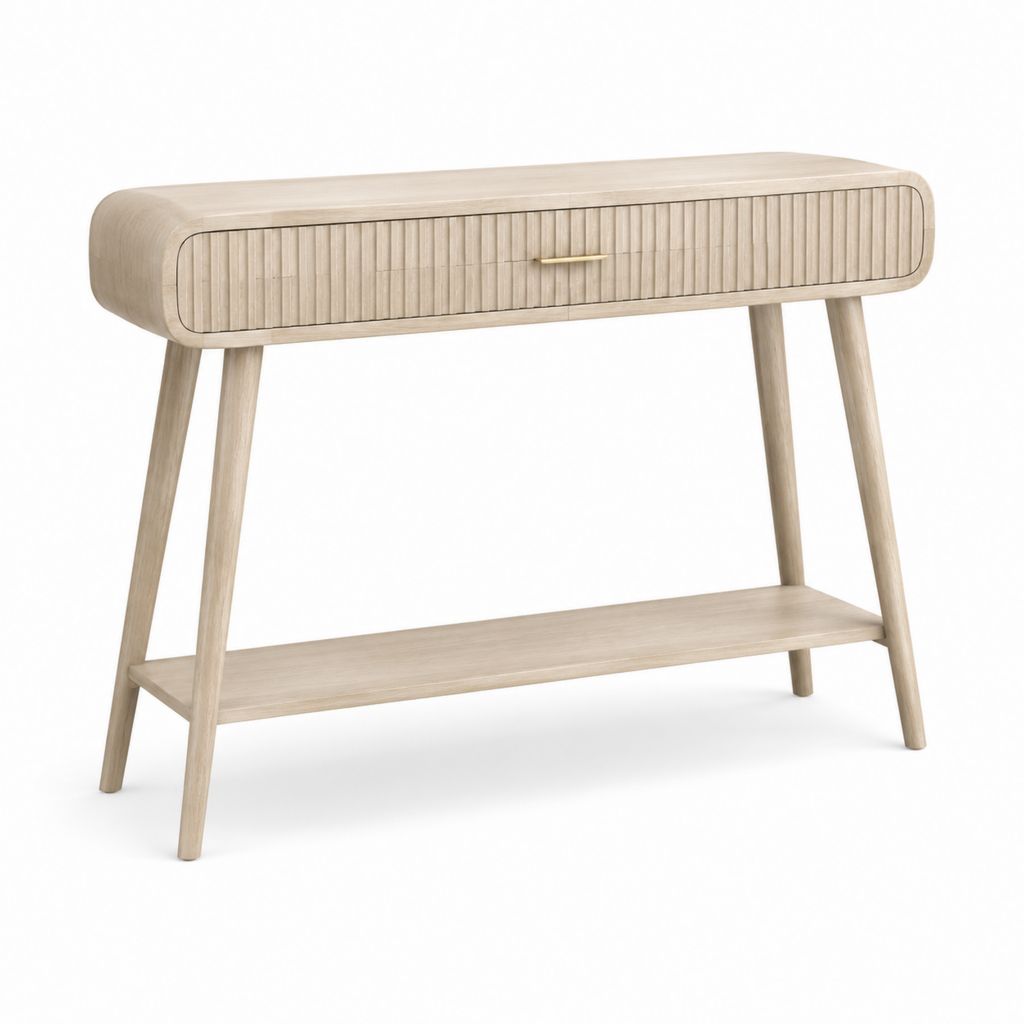 Consolle da ingresso con cassetto e ripiano in legno massello beige 120 x 35 x 80 cm