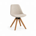 Sedia da pranzo girevole beige in poliestere con gambe in legno massello 48 x 55 x 82 cm