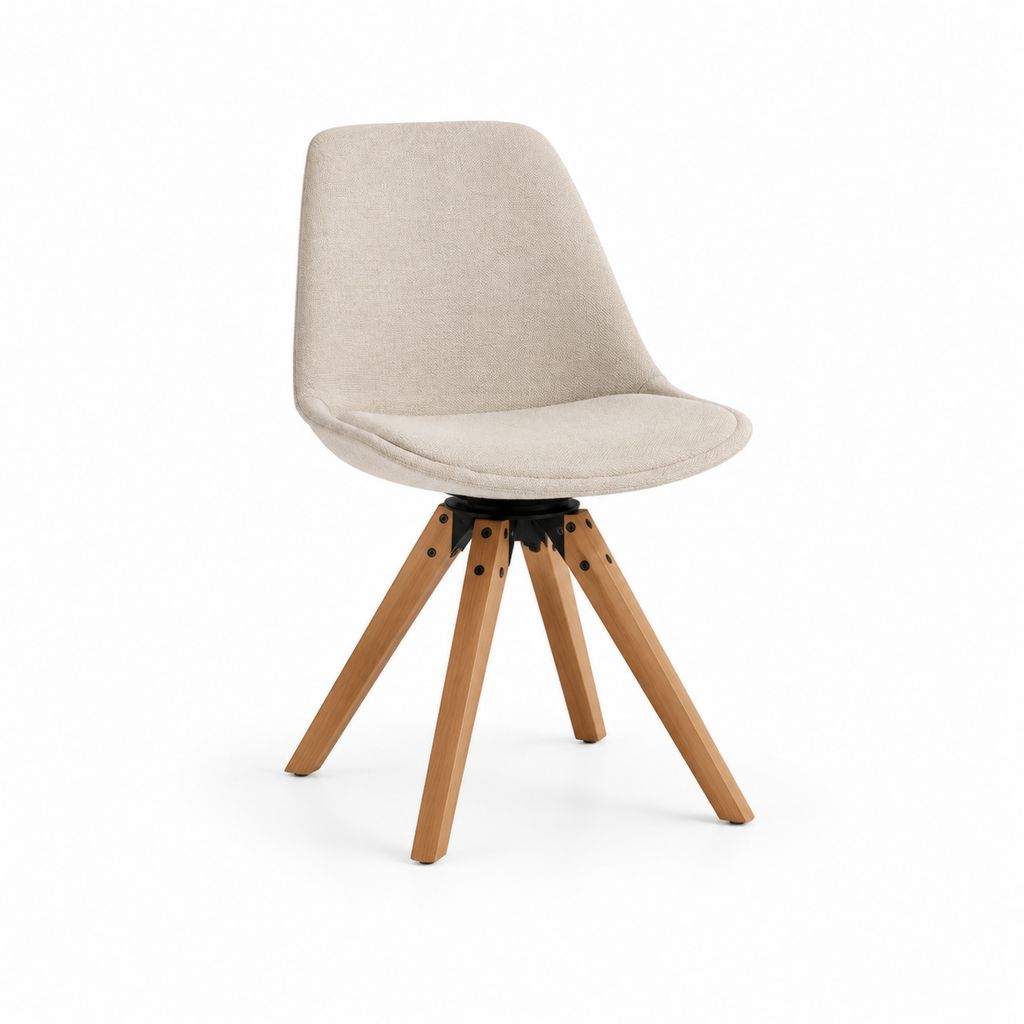 Sedia da pranzo girevole beige in poliestere con gambe in legno massello 48 x 55 x 82 cm