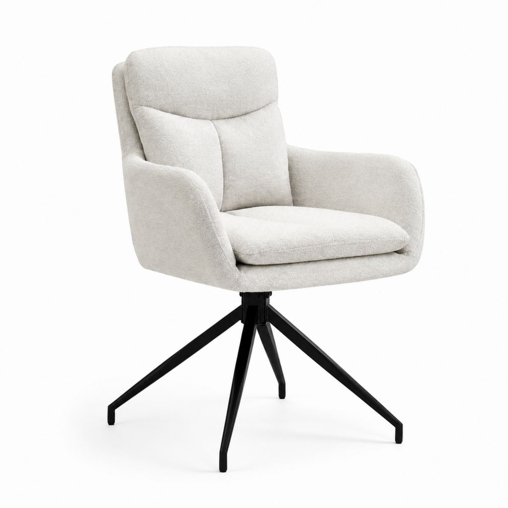 Sedia da pranzo girevole con braccioli grigio chiaro in poliestere bouclé e acciaio 63 x 65 x 88 cm
