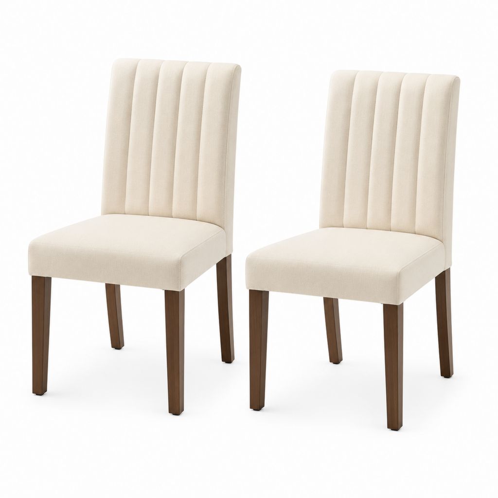 Set di 2 sedie da pranzo crema in poliestere con gambe in legno massello 45 x 58 x 100 cm