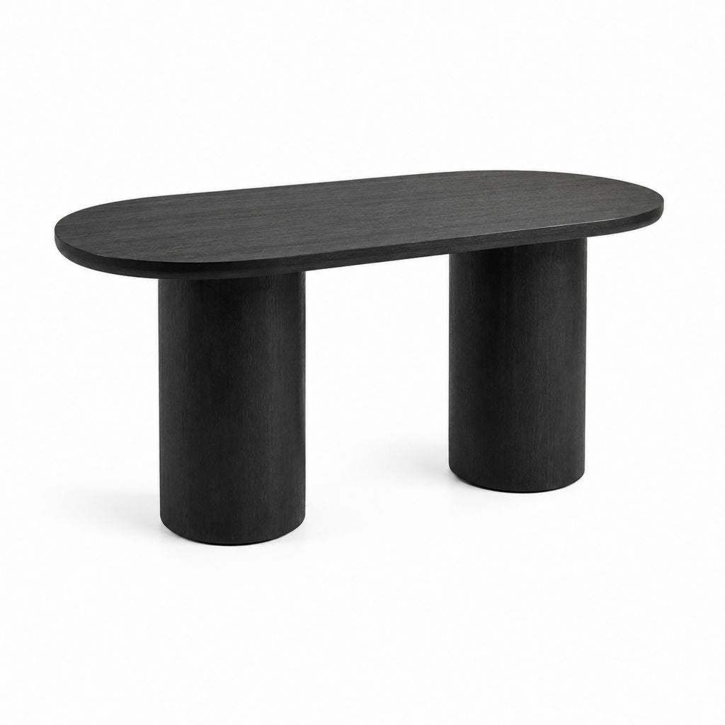 Tavolo da pranzo ovale nero in MDF impiallacciato rovere 180 x 90 x 75 cm