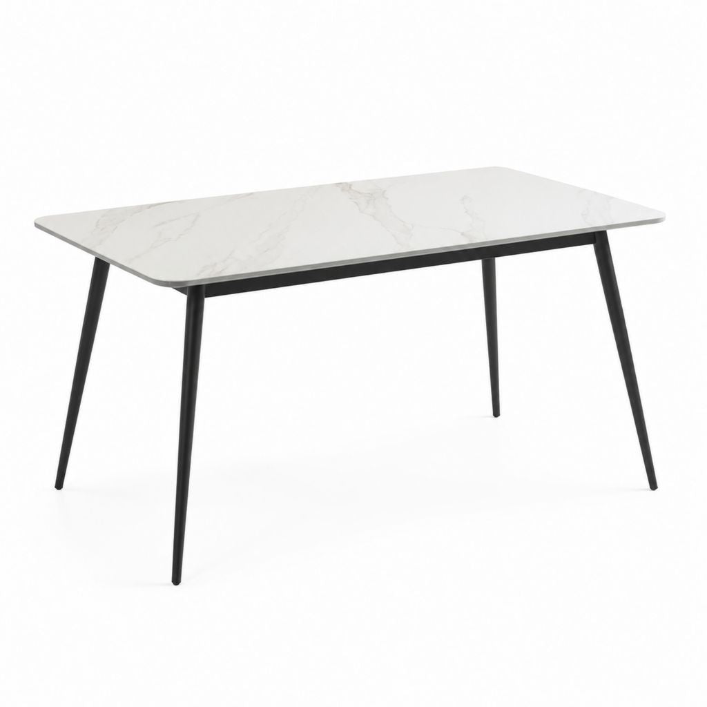Tavolo da pranzo rettangolare bianco effetto marmo in ceramica e acciaio 120 x 80 x 75 cm