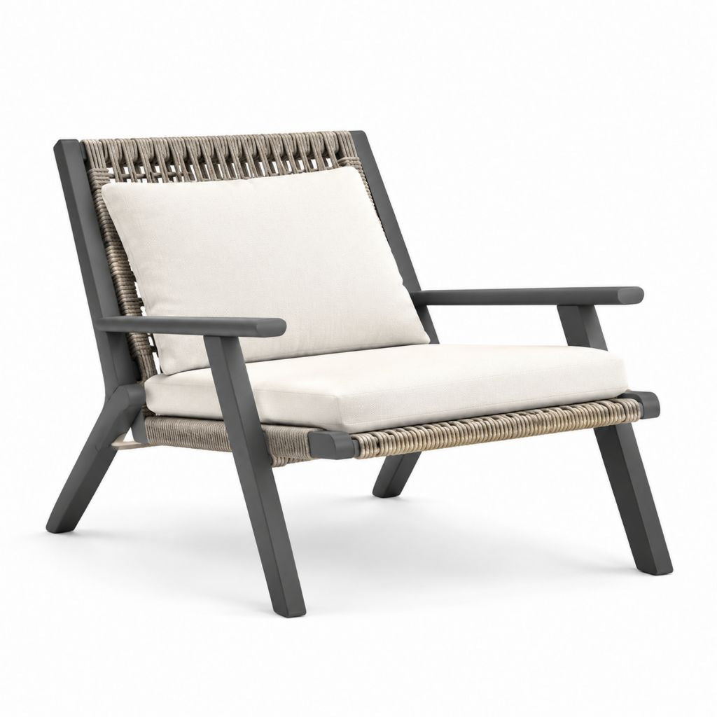 Poltrona da giardino reclinata grigio antracite e beige in alluminio e corda in polipropilene 72 x 82 x 78 cm