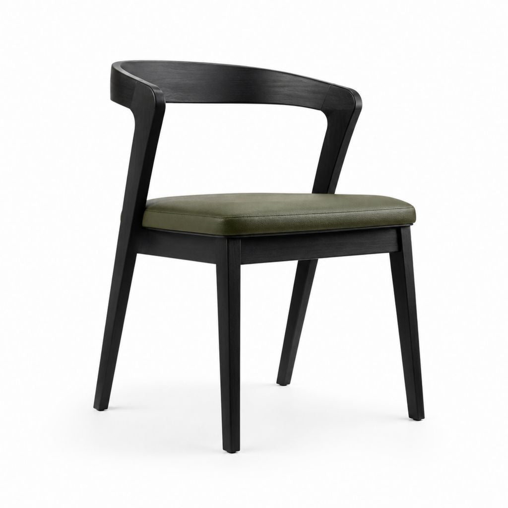 Sedia da pranzo nera in legno massello con seduta in PU verde oliva 52 x 55 x 78 cm