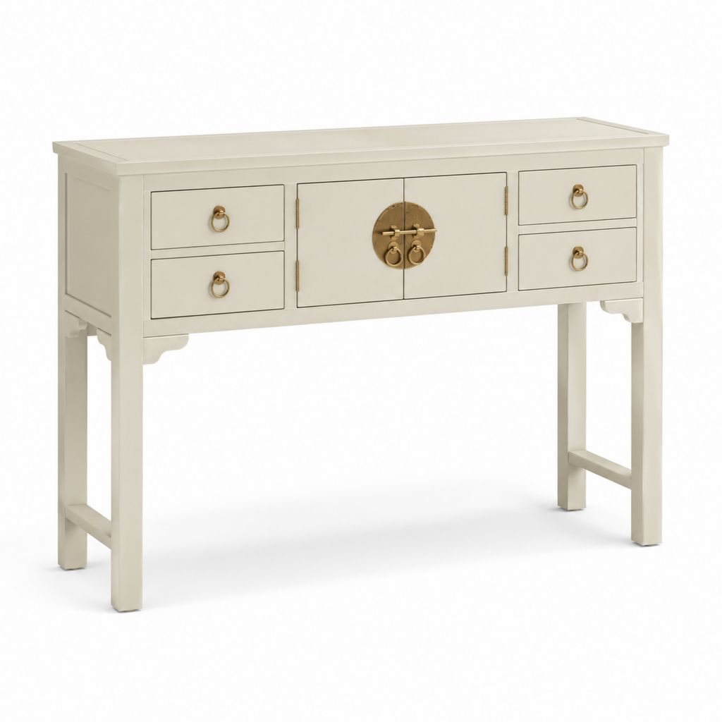 Consolle da ingresso con 4 cassetti e 2 ante bianco avorio in MDF rettangolare 120 x 40 x 85 cm