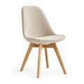 Sedia da pranzo imbottita beige in poliestere con gambe in rovere massello 48 x 56 x 83 cm