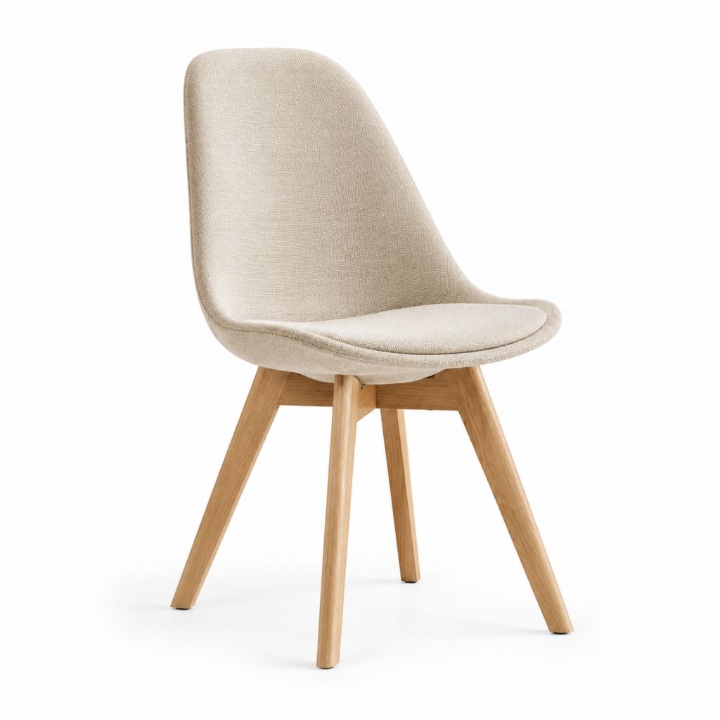 Sedia da pranzo imbottita beige in poliestere con gambe in rovere massello 48 x 56 x 83 cm