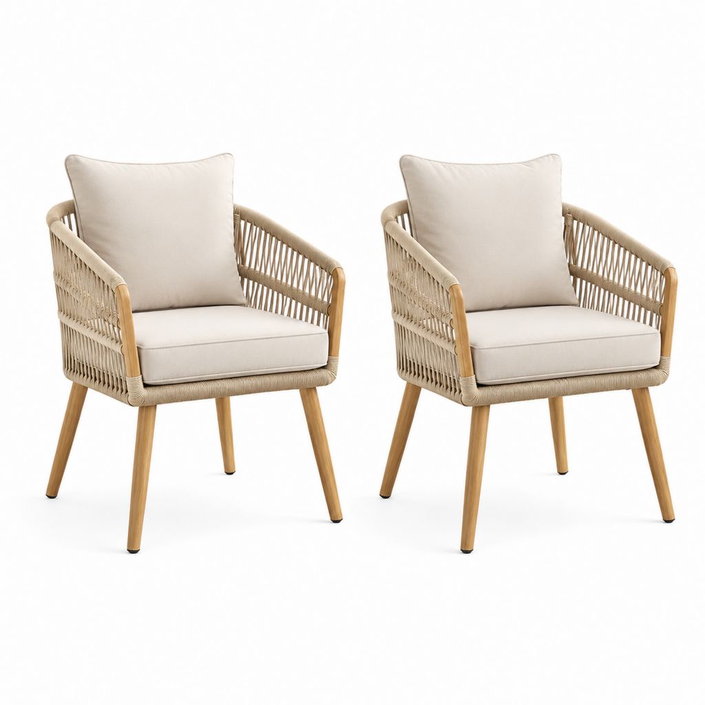 Set di 2 poltrone da giardino beige in legno massello e corda intrecciata 62 x 65 x 82 cm