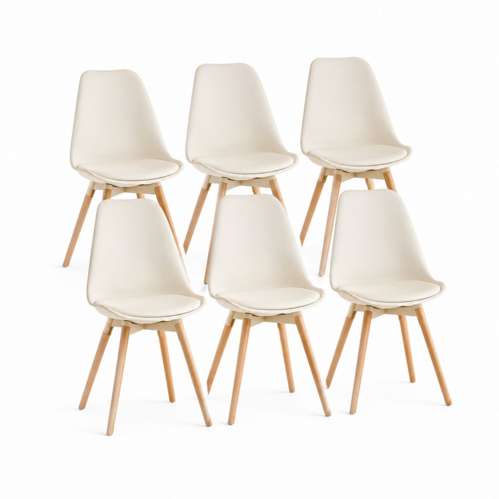 Set 6 sedie da pranzo bianche in similpelle PU e faggio massello 46 x 52 x 82 cm