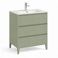 Mobile bagno con lavabo rettangolare verde salvia in MDF e ceramica 80 x 46 x 85 cm a tre cassetti