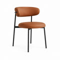 Sedia da pranzo imbottita cognac in similpelle PU con schienale arrotondato e struttura in acciaio nero 80 x 50 x 55 cm
