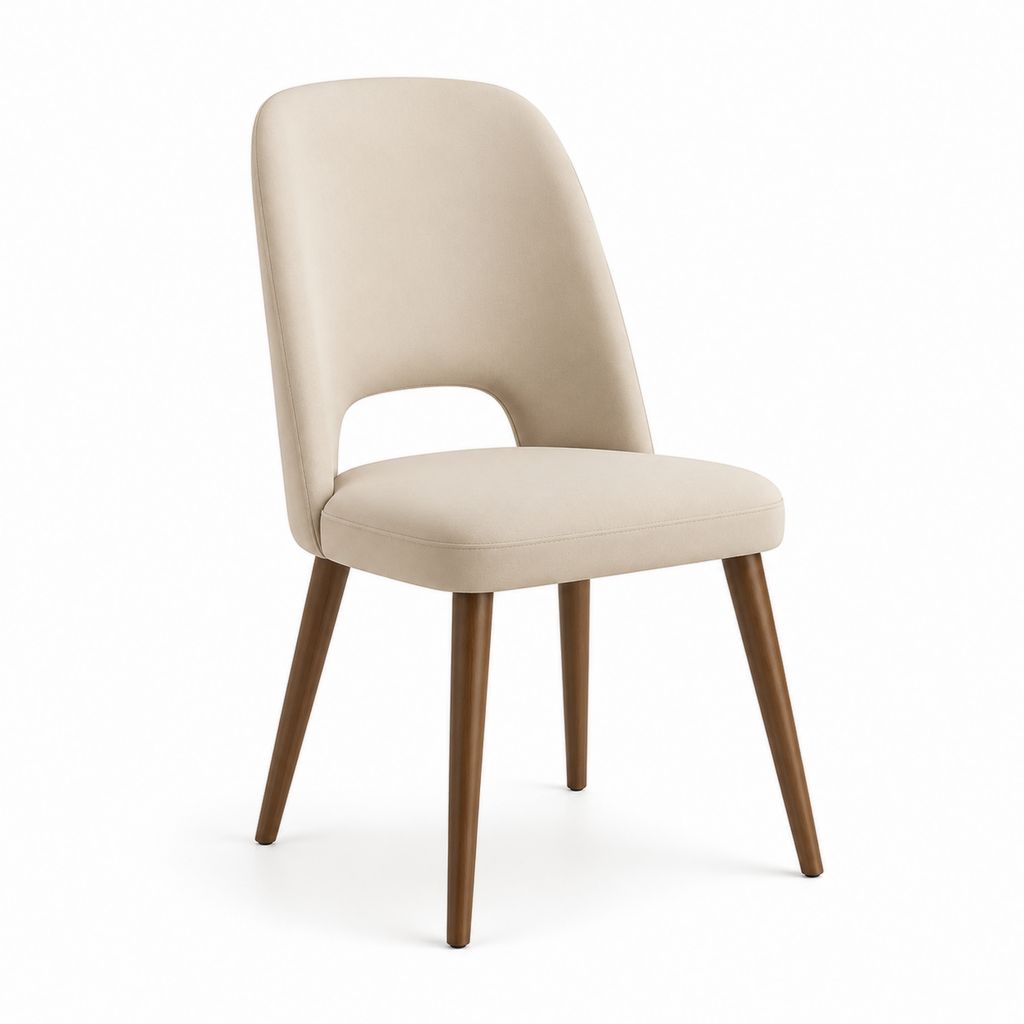 Sedia da pranzo beige in similpelle PU con gambe in legno massello 48 x 56 x 86 cm