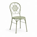 Sedia da giardino verde in acciaio con schienale rotondo traforato 43 x 50 x 90 cm