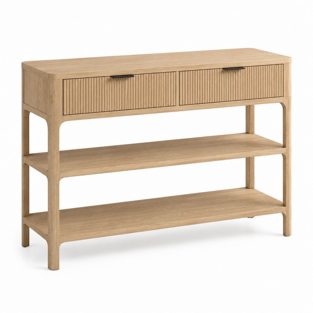 Consolle da ingresso effetto rovere con 2 cassetti e 2 ripiani 120 x 35 x 85 cm