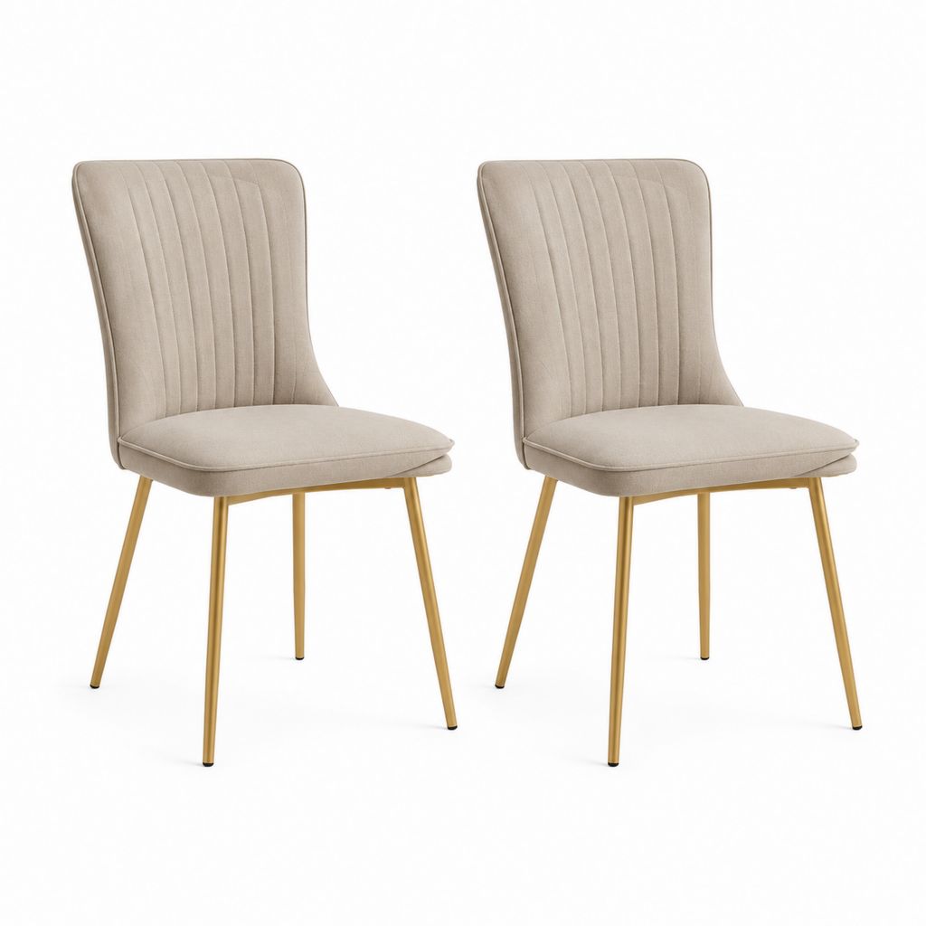 Set 2 sedie da pranzo beige in poliestere con gambe in acciaio 45 x 55 x 86 cm