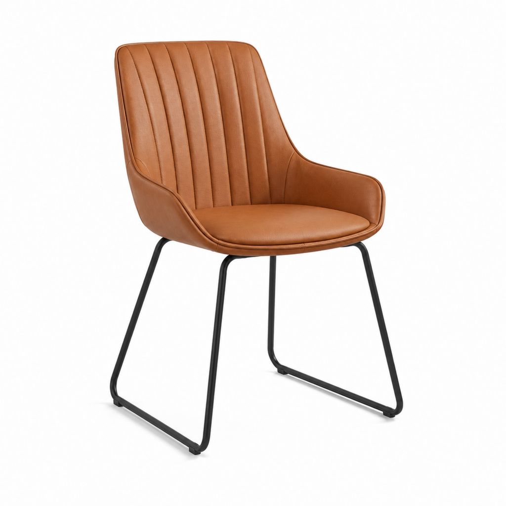 Sedia da pranzo con braccioli marrone in similpelle PU sagomata 56 x 61 x 86 cm