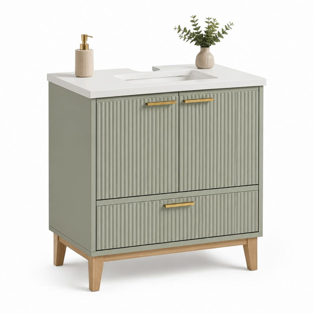 Mobile sottolavabo con lavabo integrato rettangolare verde salvia in MDF 80 x 46 x 85 cm