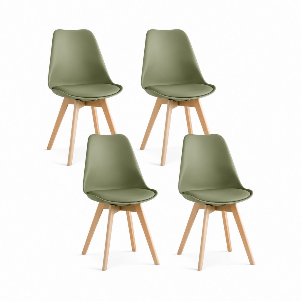 Set di 4 sedie da pranzo verdi in similpelle PU con gambe in legno massello 48 x 54 x 82 cm